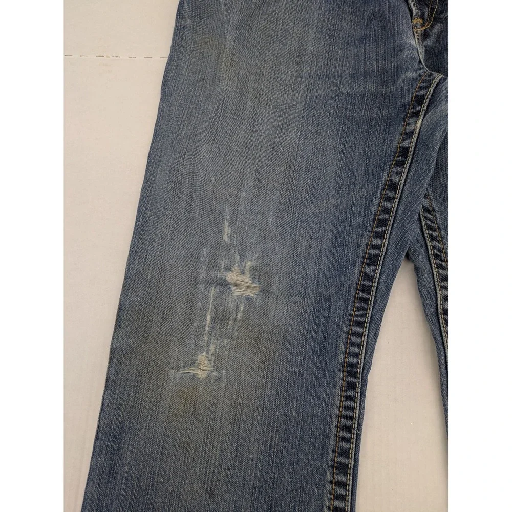 Ariat FR M4 Low Rise Boot Cut Jeans Mens 35x32 Blue Distressed Thrashed Workwear